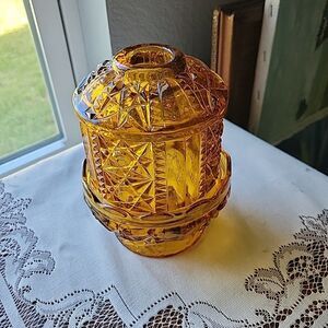 Indiana Glass Stars And Bars Amber Fairy Lamp Vintage Collectible